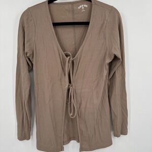 Year Of Ours Cardigan Womens Size XL Brown Ribbed Tie Front Long Sleeve V Neck